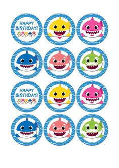 shark birthday cupcake toppers