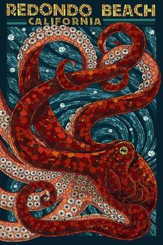 an octopus painting with blue and red colors