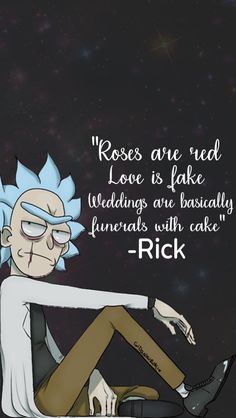 a man sitting on the ground in front of a black background with a quote from rick