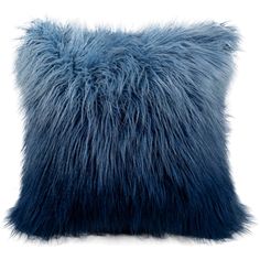 a blue pillow with long fur on it's sides and the bottom part of the pillow