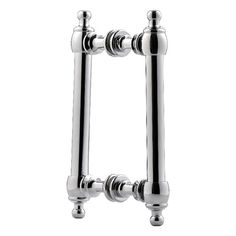 a chrome towel rail with two handles on each side and three balls at the top