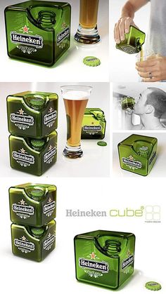 an advertisement for heineken cubes beer, with images of the product being made