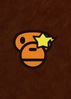 an orange and brown monkey with a star on it's head sitting in front of a brown background