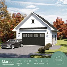 a car is parked in front of a garage with the words marcell above it