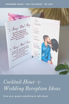 a wedding reception card with an image of a couple kissing