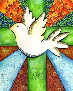 a poster with a white dove on it's back and flowers in the background