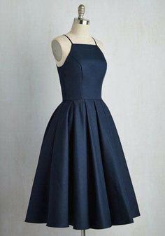 Under Knee Length Navy Satin Semi Formal Dress Simple Dresses Classy, Simple Spaghetti, School Dance Dresses, Vintage Lifestyle, School Dance, Short Homecoming Dress, Party Dress Short, Cocktail Party Dress, Chi Chi