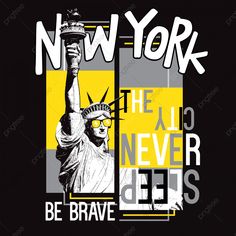 new york the all never gets t - shirt with statue of liberty in yellow and black