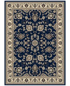 a blue and beige rug with an ornate design