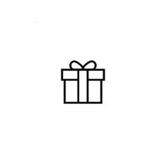 a black and white drawing of a gift box with a bow on it's side