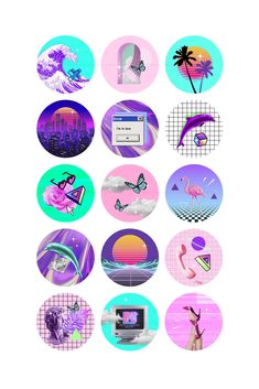 Vaporwave Instagram Highlight Covers ⋆ The Aesthetic Shop Colorful Instagram Highlight Covers, Planning Aesthetic, Instagram Highlight Covers Aesthetic, Highlight Covers Aesthetic, Instagram Covers, Dream Core, Insta Highlights, Cover Templates, Aesthetic Shop