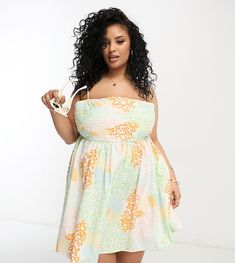 Dresses by ASOS Curve Low effort, high reward Square neck Fixed straps Shirred panel to back Regular fit Babydoll Sundress, Yellow Mini Dress, Asos Curve, Dresses Dresses, Floral Style, Mini Dresses, Spring Dresses, Summer Essentials, Square Neck