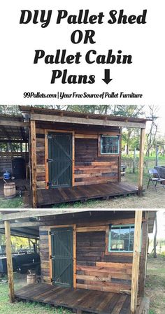 the diy pallet shed or pallet cabin plans are easy to build and cost less than $ 10, 000