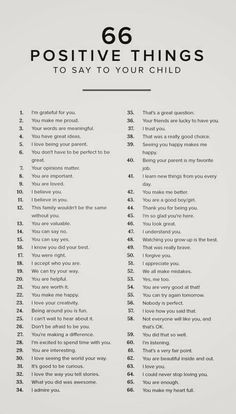 a black and white poster with the words positive things to say to your child on it