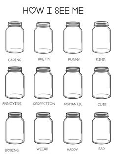 mason jars labeled how to see me in each jar, with the words below them