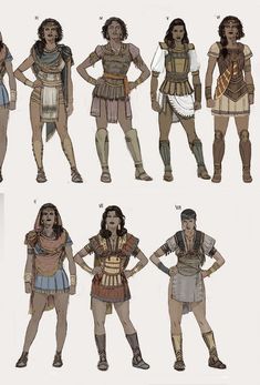 four different types of women in ancient costumes