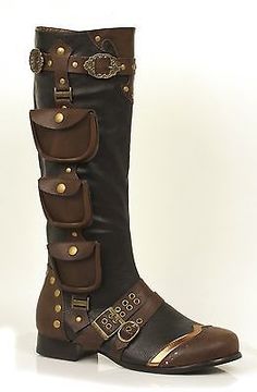 Mens STEAMPUNK Boots Black with Brown Pockets size 8 9 10 11 12 13 Buckles Halloween Costume Boots, Steampunk Mode, Costume Viking, Steampunk Shoes, Steampunk Boots, Boots Boho, Mode Steampunk, Steampunk Pirate, Shoes Ads