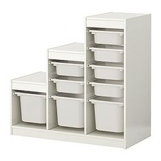 three white plastic storage containers stacked on top of each other in front of a white background