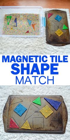 the magnetic tile shape match is made with construction paper and colored sand it's easy to make