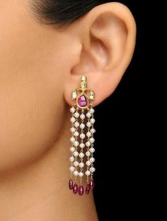 Ruby And Pearl, Gold Earrings Indian, Fancy Jewelry Necklace, Pearl Jewelry Design, Indian Jewellery Design Earrings, Black Beaded Jewelry, Wedding Jewellery Collection, Gold Jewelry Earrings