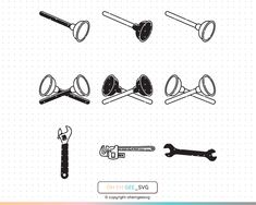 different types of tools are shown in this graphic style, including wrenches and screwdrivers