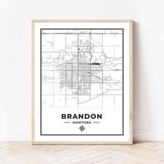 a black and white framed map of brandon, minnesota with the words brandon on it