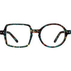 They're unconventional. They're asymmetrical. They might even inspire intellectual discussions about cognitive dissonance with your friends and colleagues. Not only are the Round & Squares unique and fun they're real functioning prescription eyeglasses crafted from the finest acetate with resilient spring hinges and hand-assembled with the same attention to detail as the rest of our high-quality eyewear. Please note the actual pattern on eyeglasses may vary slightly from the one pictured. | Zenni Round Prescription Eyeglasses Pattern Plastic Fun Prescription Glasses, Funky Eyeglasses, Trendy Eyeglasses Zenni, Funky Glasses Zenni, Leopard Glasses Zenni, Accessory Inspo, Round Eyeglasses Frames, Funky Glasses, Zenni Optical