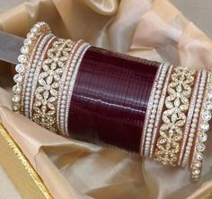 Maroon and golden bridal chuda bangles American Diamond, Bangles