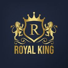 the royal king logo on a dark blue background