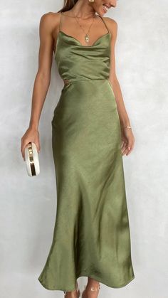 Sloan Midi Dress - Olive - Buy Women's Dresses - Billy J Funky Clothing, Green Dress Outfit, Green Formal Dresses, Bridesmaid Dressing Gowns, Olive Dress, Olive Green Dresses, Bridesmaid Dress Styles, Green Bridesmaid, Green Bridesmaid Dresses