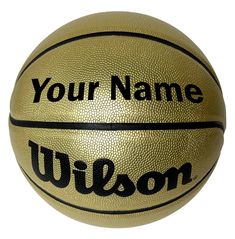 a gold basketball with the words, your name and an image of a basketball on it