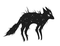 a black and white drawing of a wolf with stars on it's back legs