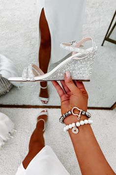 These Rhinestone Wedge Heels Will Be Your First Choice For Any Of Your Special Events! $67, FAST AND FREE US SHIPPING! Heels White, Chic Handbags, First Choice, Your Special, Small Waist