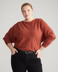 Better-Than-Cashmere Dolman Sweater - Bronze | Universal Standard Oversized Chic Cashmere Top, Chic Oversized Cashmere Top, Chic Cashmere Tops For Fall, Chic Fall Cashmere Tops, Elegant Oversized Fine Knit Top, Elegant Fall Sweater With Batwing Sleeves, Brown Cashmere Top For Fall, Relaxed Fit Cashmere Tops For Fall, Chic Batwing Sleeve Tops For Fall