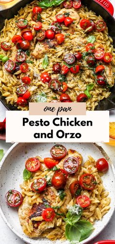 one pan pesto chicken and orzo with tomatoes