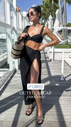 Black Pool Party Outfit, Black Beach Club Outfit, Black Bathing Suit Outfit, Pool Club Outfit, Cozumel Outfits, Outfits Guadalajara, Black Beach Outfit, Bachelorette Attire, Pool Party Fashion