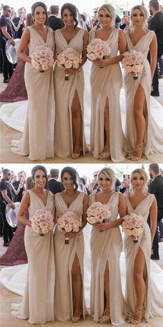 the bridesmaids are all dressed up in different dresses and bouquets for their wedding