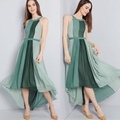 This Is A Modcloth Green Color Block Halter Dress With A High Low Hem, Size Medium. New With Tags! It’s Lightweight And Airy. Dress Has Pockets. Shell: 100% Polyester Lining: 100% Polyester Spring, Wedding Guest, Bridesmaid, Lightweight, Flowy, Dreamy, Special Occasion High Low Ruffle Dress, Green Halter Dress, Green Color Block, Spring Wedding Guest, Floral High Low Dress, Airy Dress, High Low Maxi Dress, Mod Cloth Dresses, Modcloth Dresses