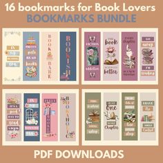 the 16 bookmarks for book lovers are shown