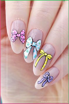 Elevate your nail game with these stunning coquette bow nails! Whether you're looking to add a touch of elegance or a pop of whimsy to your manicure, these designs are sure to inspire. From delicate pastel bows to bold and glittery accents, there's a style for every personality. Try out one of these charming designs at your next appointment and let your nails steal the show! Nail Bow Designs, Bow Design Nails, Blue Bow Nails, Cute Bow Nails, Bow Nails Design, Coquette Nail Designs, Bow Nail Art Designs, Nail Art Bow, Bows Nail Art