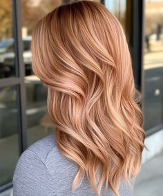 Rose Rare metal Highlights Blonde Peach Hair, Rose Gold Copper Hair, Pumpkin Spice Hair, Red And Blonde, Dark Chocolate Hair, Fall Blonde Hair Color, Hair Shade, Fall Blonde Hair