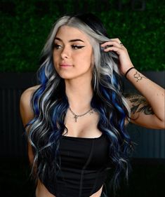 Black N Orange Hair, Brunette With Pastel Highlights, Blue And Blonde Streaks In Brown Hair, Birthday Hair Dye Ideas, Hair Colors That Make Green Eyes Pop, Black Blue And Blonde Hair, Peek A Boo Hair Color Ideas For Blondes, Fantasy Hair Colors, Pastel Hair Colors For Brunettes