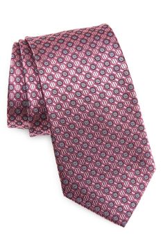 Small, neat medallions bring understated detailing to a tie crafted from silk jacquard with the versatility to make it comfortable in any setting. 3 1/4" width; 57" length 100% silk Dry clean Imported Tie Crafts, Pink Tie, Man Style, Neck Ties, Pink Ties, Mens Neck Ties, Formal Outfit, Tie And Pocket Square, Jewel Tones