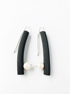 Rubber & Pearl Earrings - These earrings crafted from textured black rubber, studded with fresh water pearls contrasts with sterling silver to make a modern and playful design. Lightweight and comfortable.<br><br>Sterling silver ear wires. Pearls Jewelry, Pearls Earrings, Pearls Necklace, Artful Home, Fresh Water Pearls, Earring Crafts, Water Pearls, Black Rubber, Playful Design