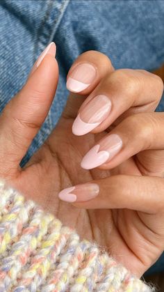 Follow @overglowedit for more nail inspo! Pink nail art, heart nails, heart french tips, pink french tip, minimal valentine's day nails, simple valentine's day nails, pink nails, french tip nails, easy nail art Nails Easter, Baby Pink Nails, Natural Nail Designs, Holiday Nails Christmas, Heart Nail Designs, Nails Autumn, Heart Nail Art, Nails Summer Nails, 7 Layers