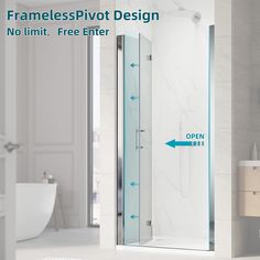 the frameless pivot shower door is open and has no limit, free enter