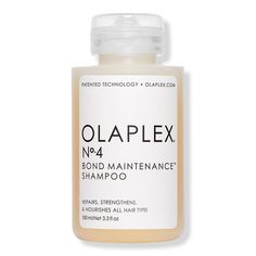 Travel Size No.4 Bond Maintenance Shampoo -  OLAPLEX No.4 Bond Maintenance Shampoo is a nourishing, reparative shampoo that cleanses and hydrates all hair types to leave hair soft, shiny, and more manageable. OLAPLEX Bond Building Technology protects hair from stressors that cause frizz, breakage, and split ends by relinking broken bonds.    Benefits     Supports bond repair Prevents frizz and flyaways Reduces damage and split ends Ideal shampoo for all hair types from fine and oily hair to coar Shampoo Olaplex, Olaplex Products, Olaplex Shampoo, Travel Size Shampoo, Travel Shampoo, Long Healthy Hair, Vegan Clean, Vegetable Protein, Oily Hair