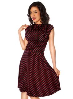 Women's+"Heart+Bombshell"+Dress+by+Retrolicious+(Navy) Midriff Dress, Bombshell Dress, Heart Print Dress, Dots Dress, Simply Dresses, Rockabilly Dress, Polka Dress