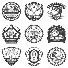 set of vintage shoe repair emblems and badges stock photo - 959782