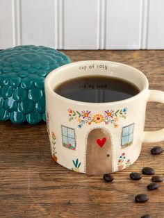 It looks so cute sitting on your shelf! Mom Gifts Homemade, Chunky Ceramic Mugs, Boho Mug Designs, Pottery Painting Coffee Mugs, Music Ceramic Art, Ceramic Handmade Bowls, Fun Coffee Mugs, Autumn Mug Painting, Paint Yourself Silly Pottery Ideas